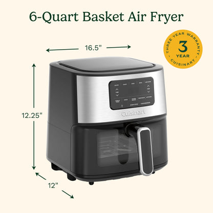 Cuisinart Airfryer, 6-Qt Basket Air Fryer Oven that Roasts, Bakes, Broils & Air Frys Quick & Easy Meals - Digital Display with 5 Presets, Non Stick & Dishwasher Safe, AIR-200