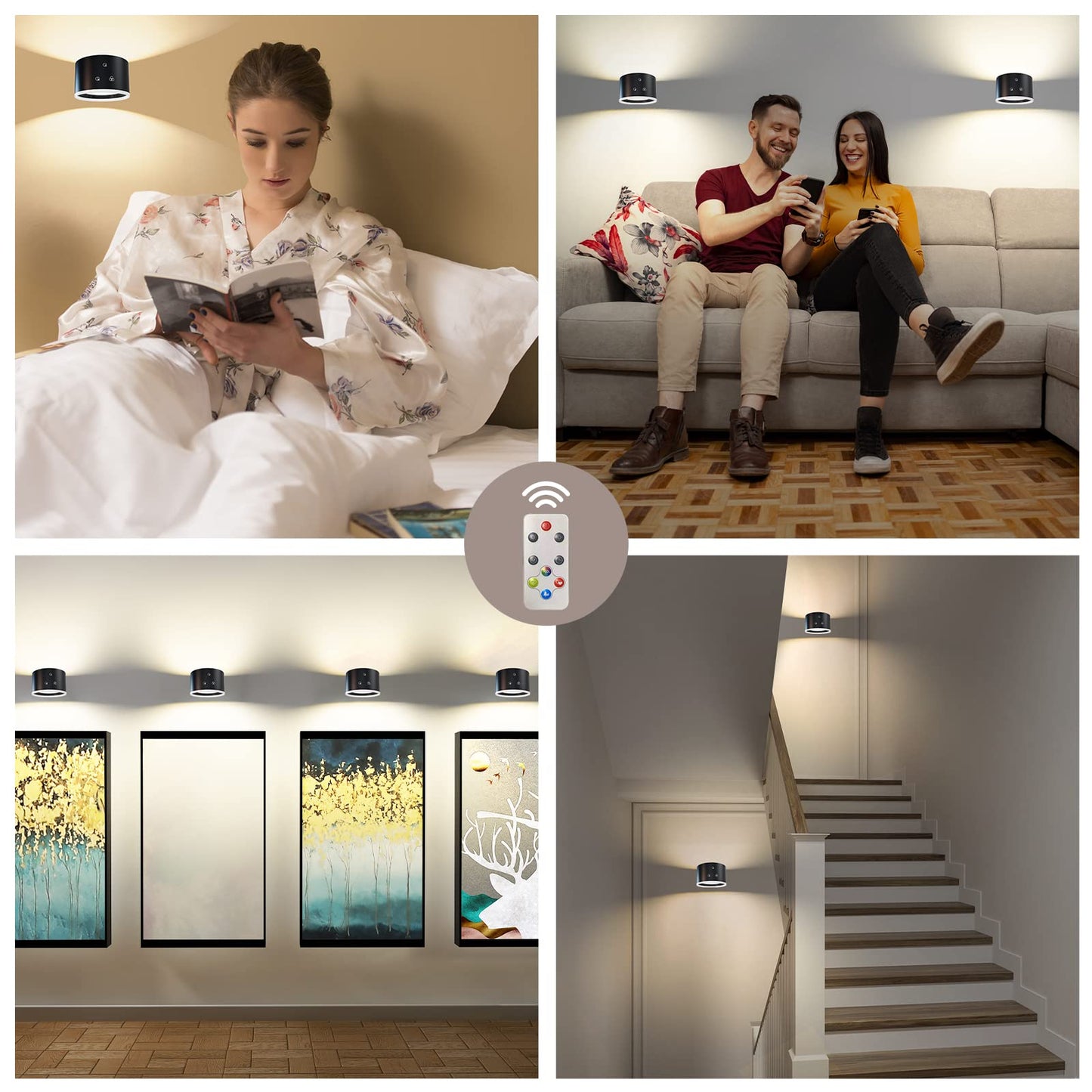 Deyagoo UP&Down Light Source LED Wall Sconce, Wall Mounted Lamps with Battery Operated, 4 Color Temp, Dimming, RGB&Ambience Lights, Removable Charging, Touch&Remote Control, Light for Reading Bedside