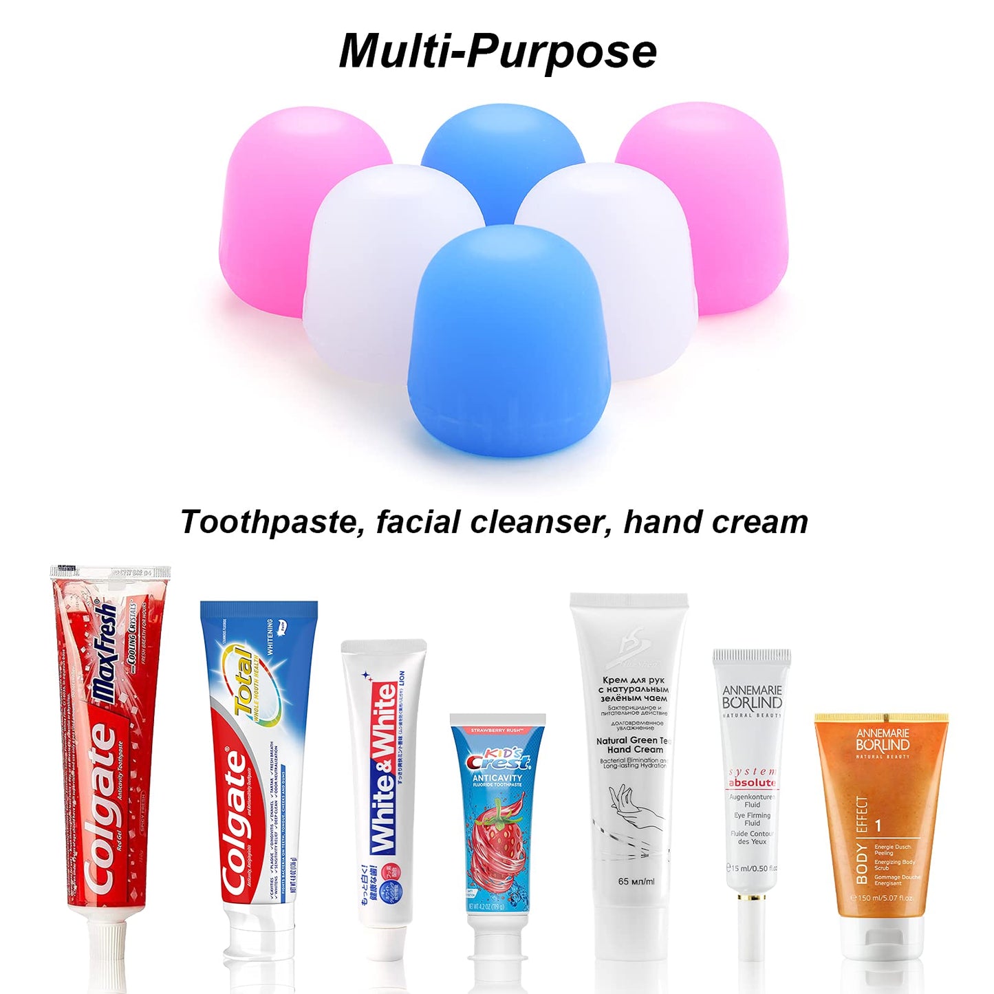 6 Pack Silcone Toothpaste Cap, Tnvee Reusable Self Closing Toothpaste Squeezer Dispenser with Organizer Box for Kids and Adults in Bathroom, Hygiene No Mess No Waste