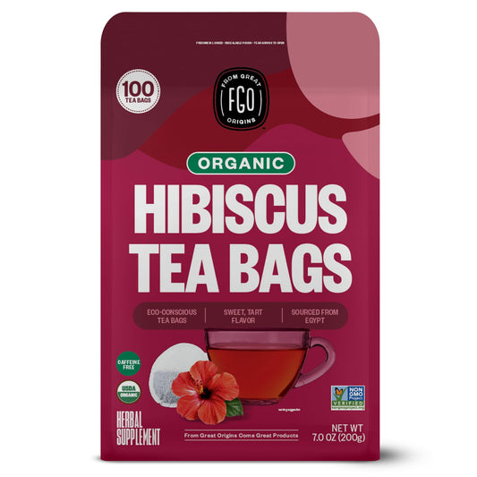 FGO Organic Hibiscus Tea, Eco-Conscious Tea Bags, 100 Count