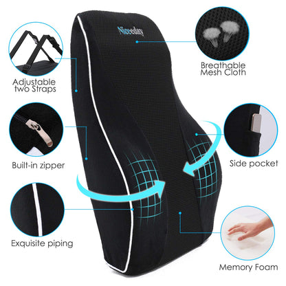 Lumbar Support Pillow for Office Chair Car, Gaming Chair Lower Back Pain Relief Memory Foam Cushion with 3D Mesh Cover Ergonomic Orthopedic Back Rest（16.31"x17.94" x4.69“）