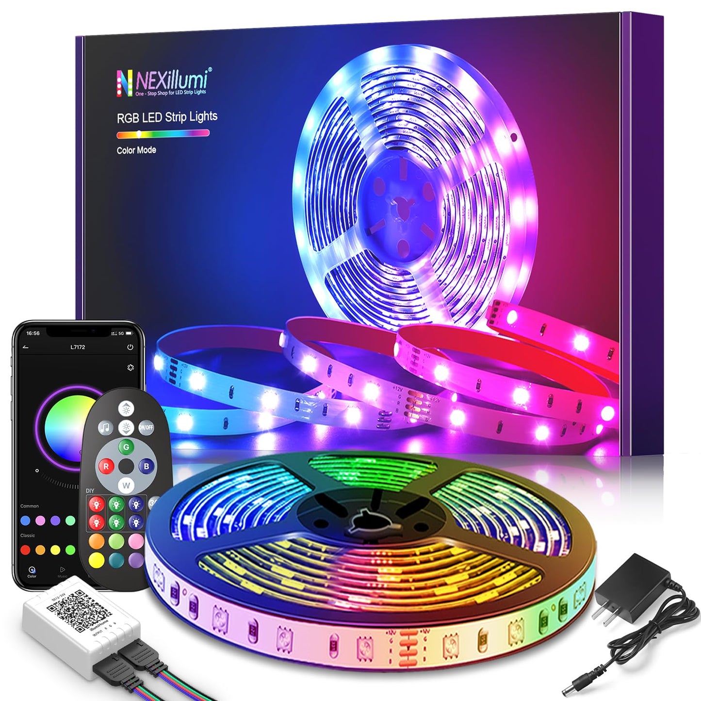 Nexillumi 100 ft LED Lights for Bedroom with Remote Color Changing LED Strip Lights